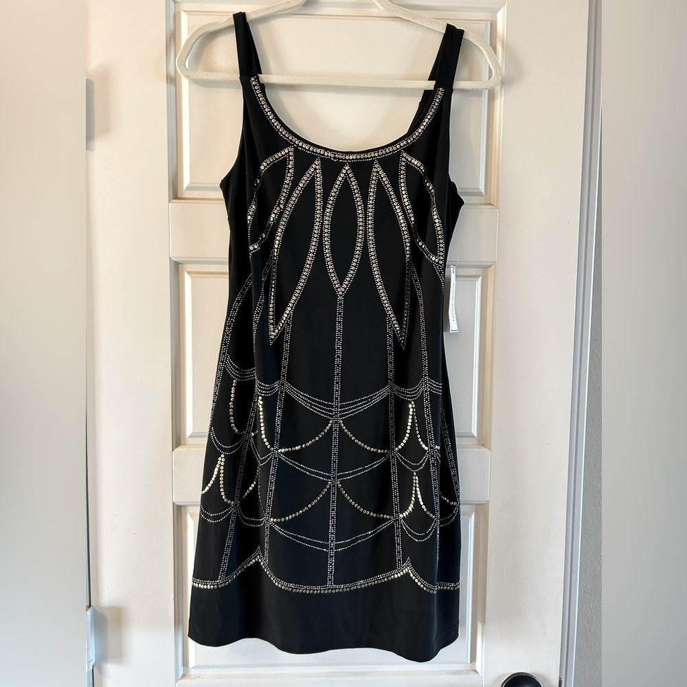 NWT Bisou Bisou Size 8 Black Tank Mini Dress with intricately designed sparkle - Picture 2 of 8